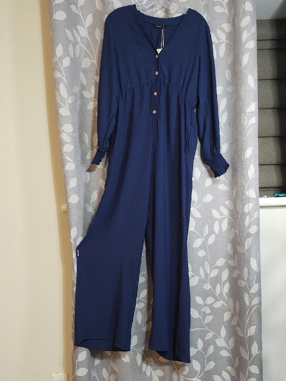 Dokotoo Navy Long-Sleeve Wide-Leg Jumpsuit size M